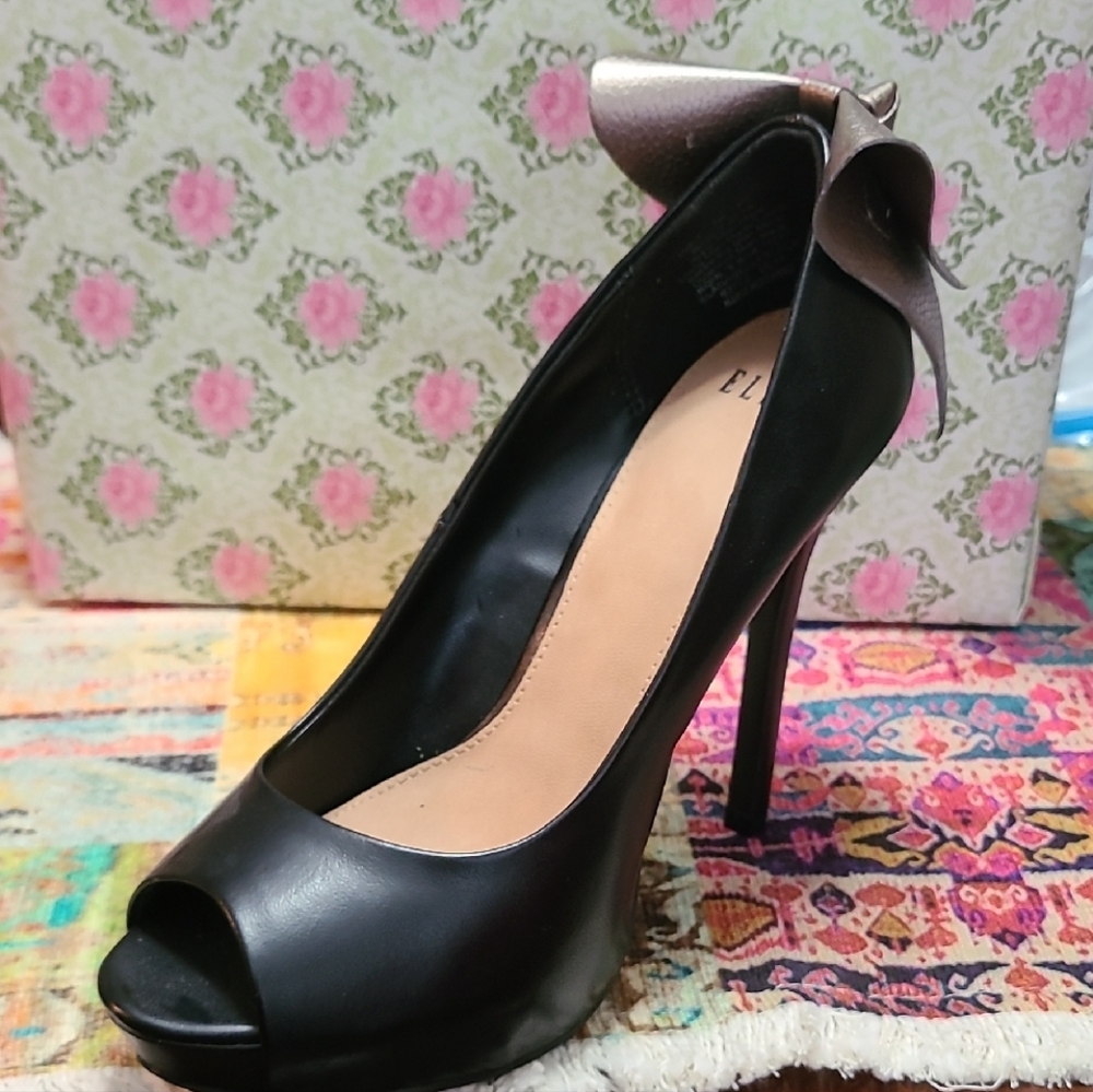Elle Black Peep-Toe Stiletto Heels
